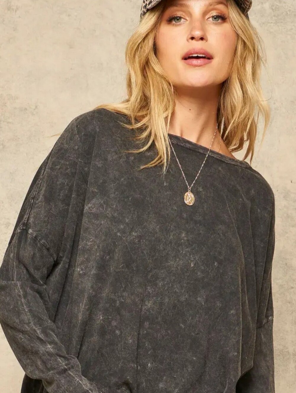VINTAGE CANVAS Oversized Long Sleeve Top Women's S Mineral Wash Grunge Slouchy